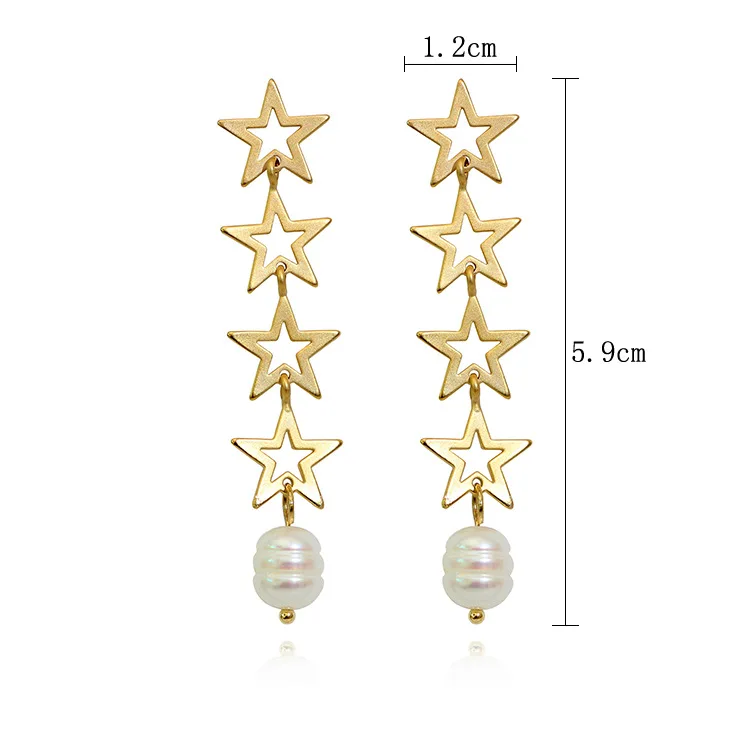 

CJZBLXLX04788 Korean minimalist five-pointed star hollow earrings Dongdaemun ins pearl tassel earrings fashionable temperament w
