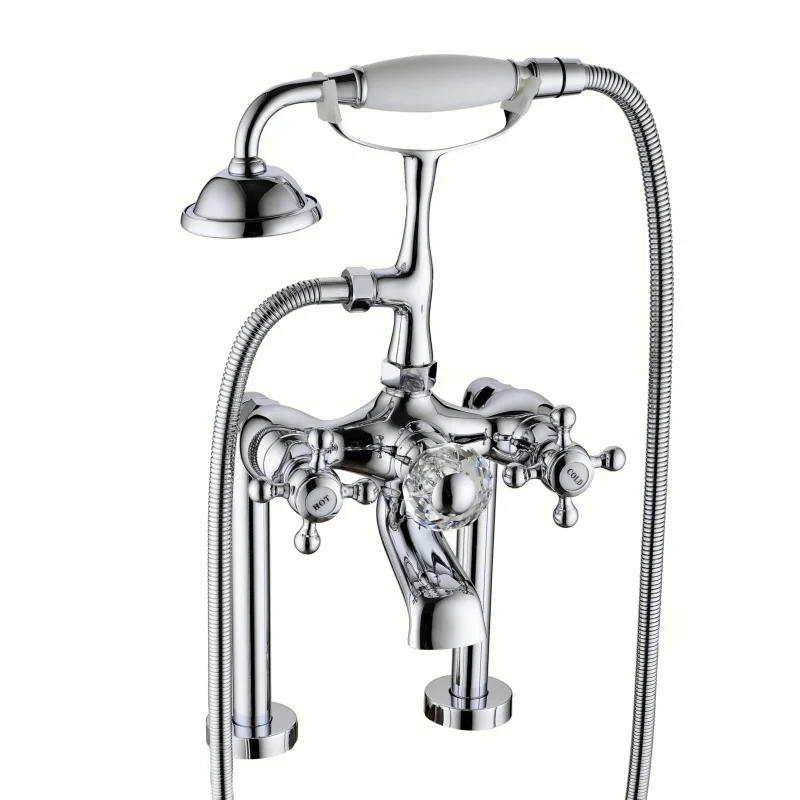 

Luxury Bathtub Faucets Brass Hand Held Shower Head Kit Cold and Hot Tap Double Handle Double Hole Sliver Shower Faucets