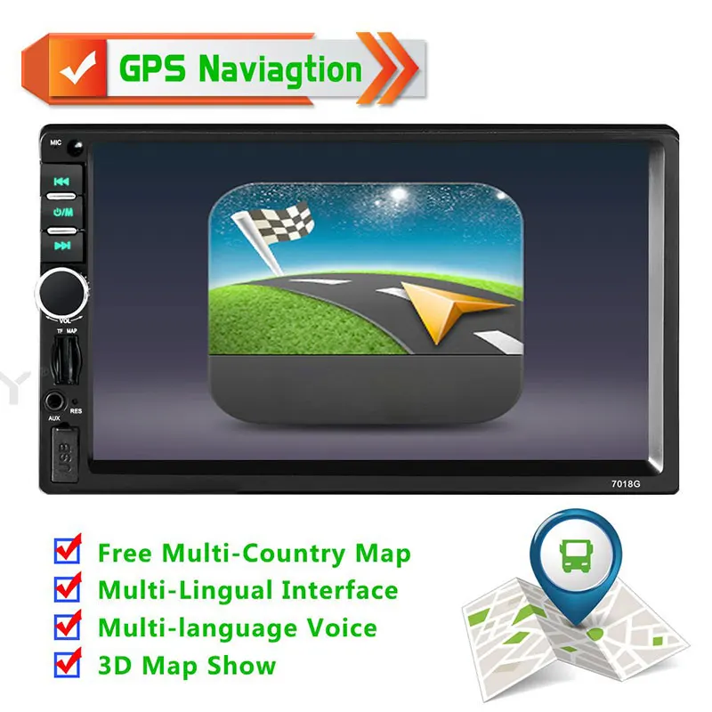 

7" Car Radio Gps Navigator Mp5 Player 2 DIN Bluetooth Multimidia Autoradio Navigation Support AUX FM Phone USB Charging Rearview