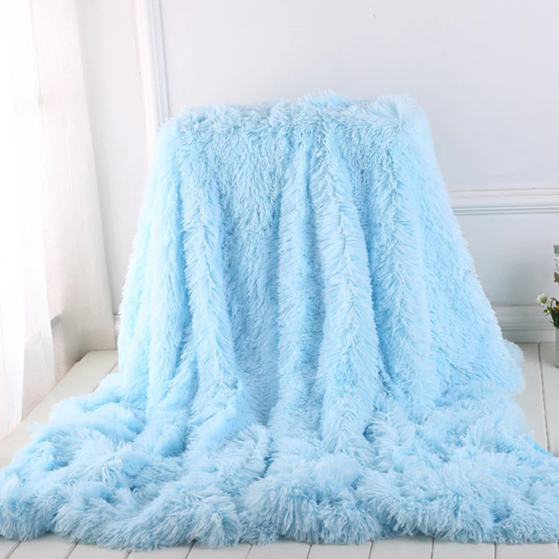 12 цветов, супер мягкое мохнатое одеяло из искусственного меха, роскошное уютное теплое ультра пушистое плюшевое декоративное одеяло 160x200 см - Цвет: Light Blue