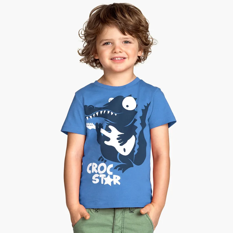 Little Maven/Новая летняя одежда для детей Короткая синяя гитара из мультфильма с круглым вырезом и принтом из трикотажного хлопка, качественные повседневные футболки для мальчиков