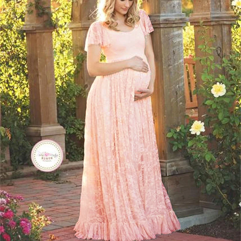 

Maternity Dresses for Photo Shoot Summer Pregnant Women Photography Props Dress Pregnancy Sexy Off Shoulder Lace Long Maxi Dress