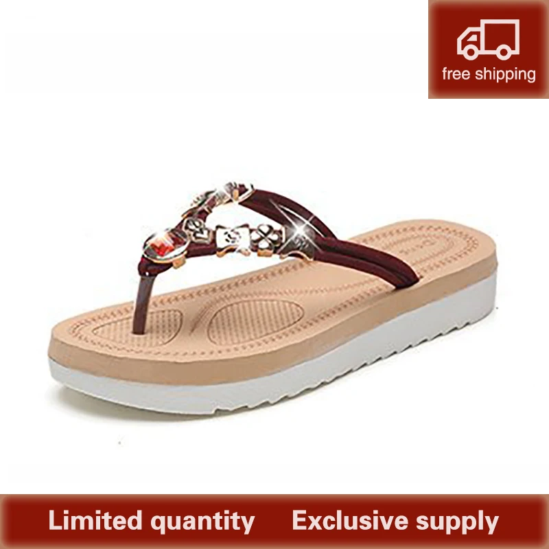 

Summer Women Flip Flops Casual Sequins Anti-Slip Slippers Beach Flip Flat Sandals Beach Open Toe Shoes for Ladies Shoes Outside