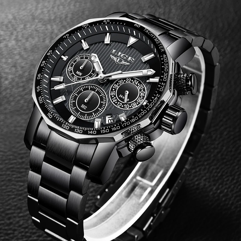 LIGE Men Watches Fashion Chronograph Luxury Waterproof Business Watch Men Full Steel Sports Quartz Clock Male Relogio Masculino