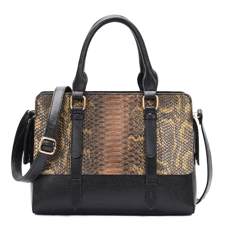 Fashion Serpentine Pattern Women Handbag Big Snake Skin PU Leather Crossbody Female Bag Brown Green Sac Femme Large Shoulder Bag - Color: YELLOW