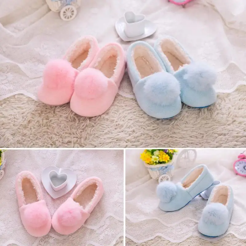 

2018 New Winter Women Soft Warm Slipper Fleece Furry Ball Flat Indoor Mules Shoes