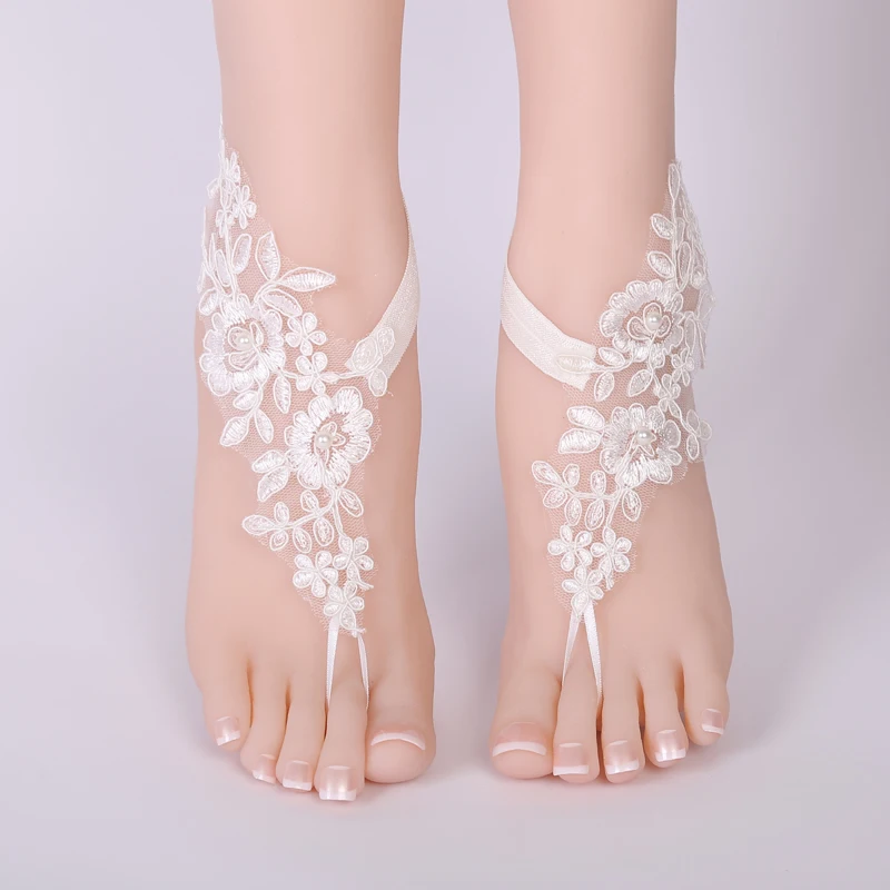 Свадебные ножной браслет белые сандалии босиком пляжный ножной браслет ювелирные изделия свадебные туфли кружева