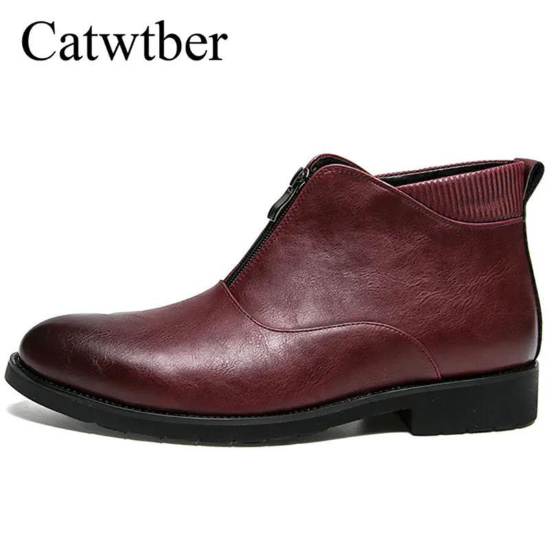 

Catwtber Chelsea Handmade Men Fashion Boots British Cow Leather Men's Boots Ankle Leather Business Dress Shoes Luxury Brand Male