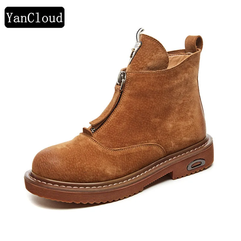 

Women Boots Winter Genuine Leather Ankle Boots Vintage Pig Leather Short Boots Fashion Zipper Casual Shoes Female Martin Boots