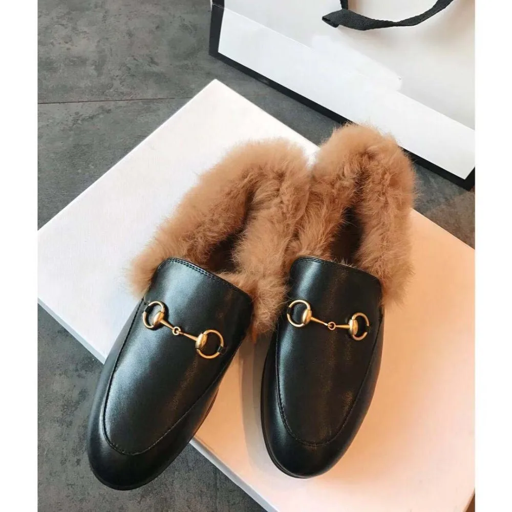 

Shoes woman2018 autumn and winter leather retro horse buckle female flat casual loafers a pedal leather shoes luxury brand