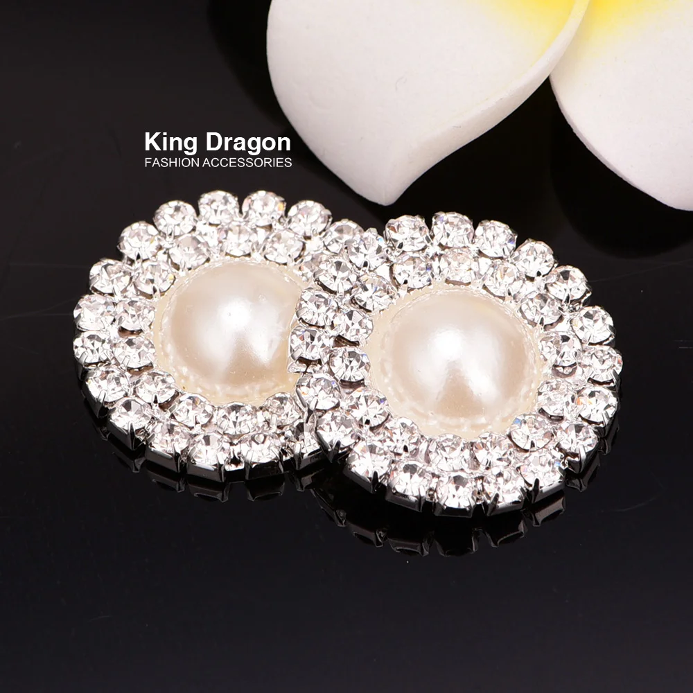

Double Row Rhinestone Pearl Buttons Flat Back Rhinestone Emellishment Used On Invitation Card 25MM 5PCS/lot Silver Color KD17
