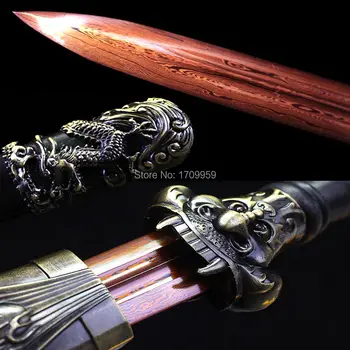 

High Quallty Chinese Folded Damascus Steel KungFu Sword WuShu Han Jian Hand-Forging Double Edge Sharp Red Blade
