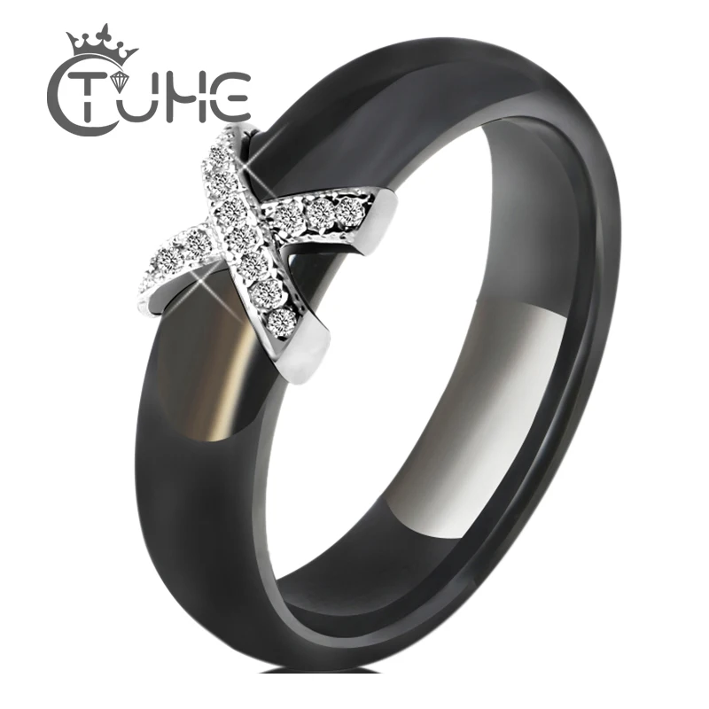 Женское керамическое кольцо с кристаллами 6 мм|crystal ring|wedding ringsring steel |