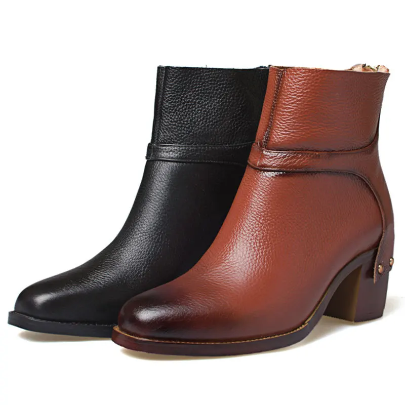 

Spring/Autumn New round toe simple zipper ankle boots solid color thick heeled boots comfortable and fashion ankle boots D3675