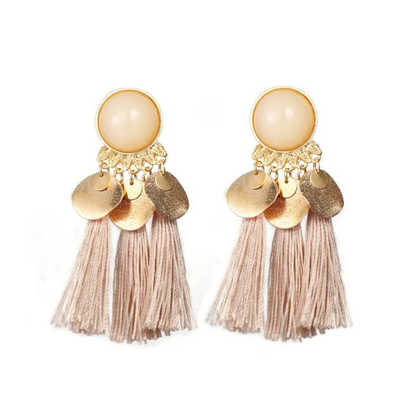 Fashion Ethnic Bohemian Tassel Crystal Long Earrings Black Beige Red Silk Fabric Drop Dangle Tassel Earrings For Women Jewelry