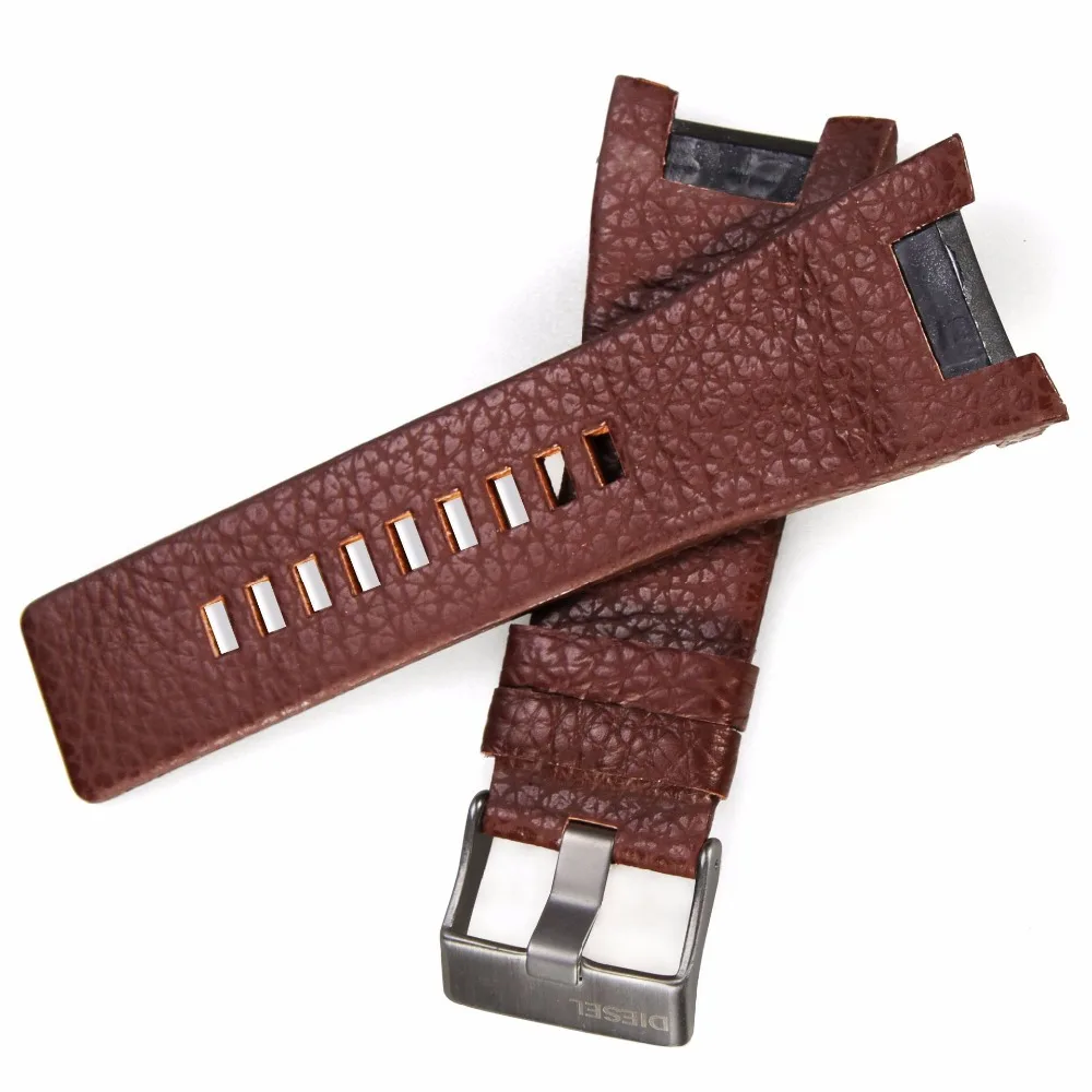 

Notch leather Strap 26mm 32mm litchi Grain Genuine Leather Watch band Black-brown waterproof Suitable for DIESEL watch