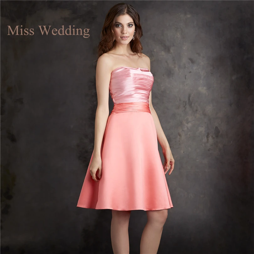 Ruched Bodice Satin Champagne Bridesmaid Dresses