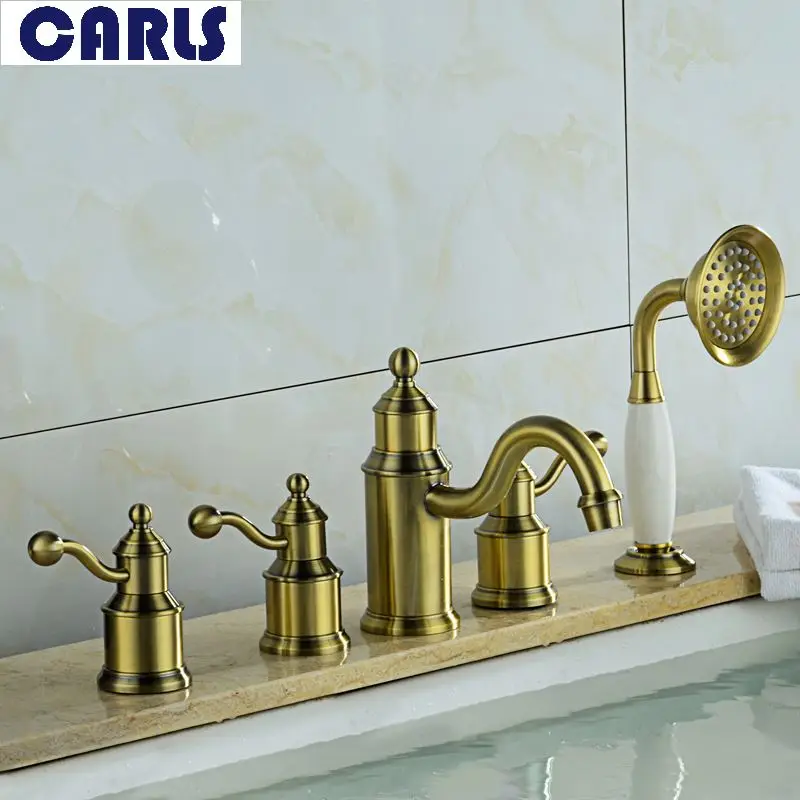 Full copper cold and hot bathtub water faucet marble cylinder head five