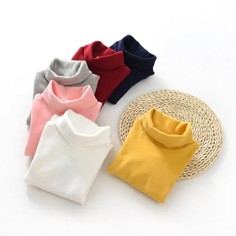 Candy Color Girls Clothes Kids Turtleneck T-shirt Fall Winter Solid Casual Pullover Cotton Clothes