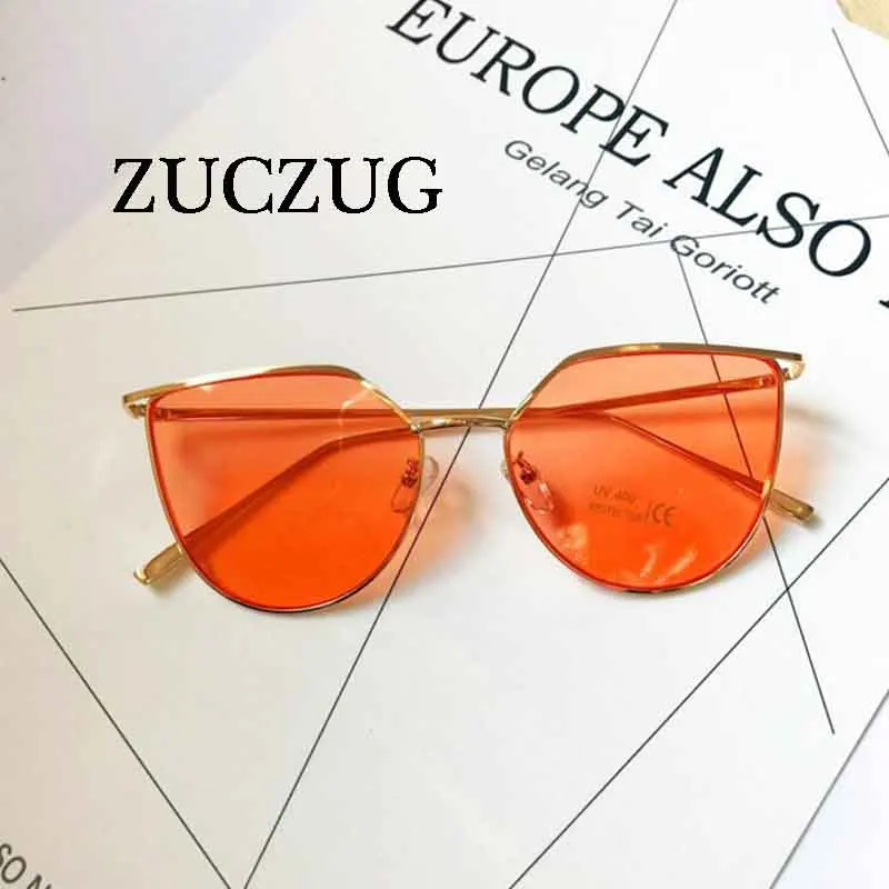 

ZUCUZG Oversized Clear Ocean Cat Eye Sunglasses Women Brand Designer Vintage Metal Frame Mirror Sun Glasses For Female Ladies