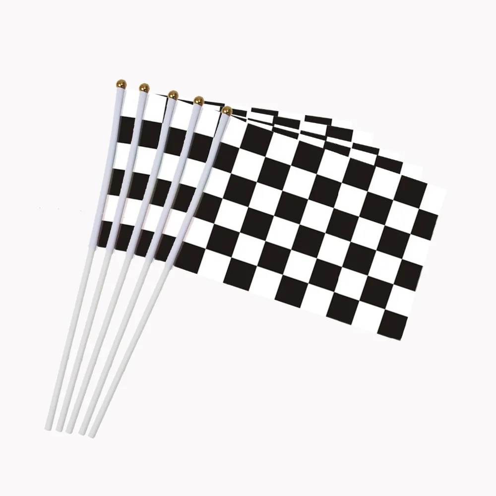 

5pcs Checkered Racing Stock car Flag 14*21cm HandHeld Mini Flag With White Pole Vivid Color and Fade Resistant - Hand Held