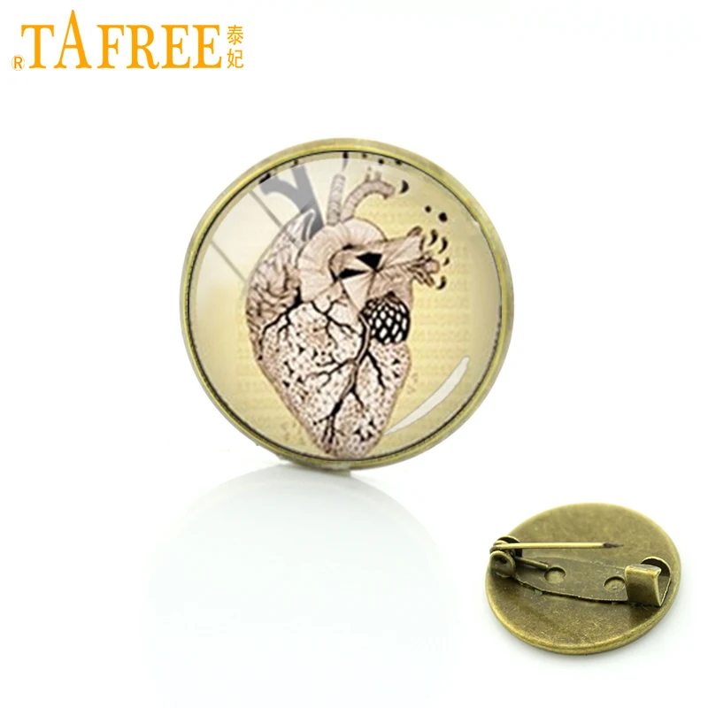 

TAFREE human heart Anatomy body picture pins Anatomical heart brooches Accessories Vintage national symbolic badges jewelry T239