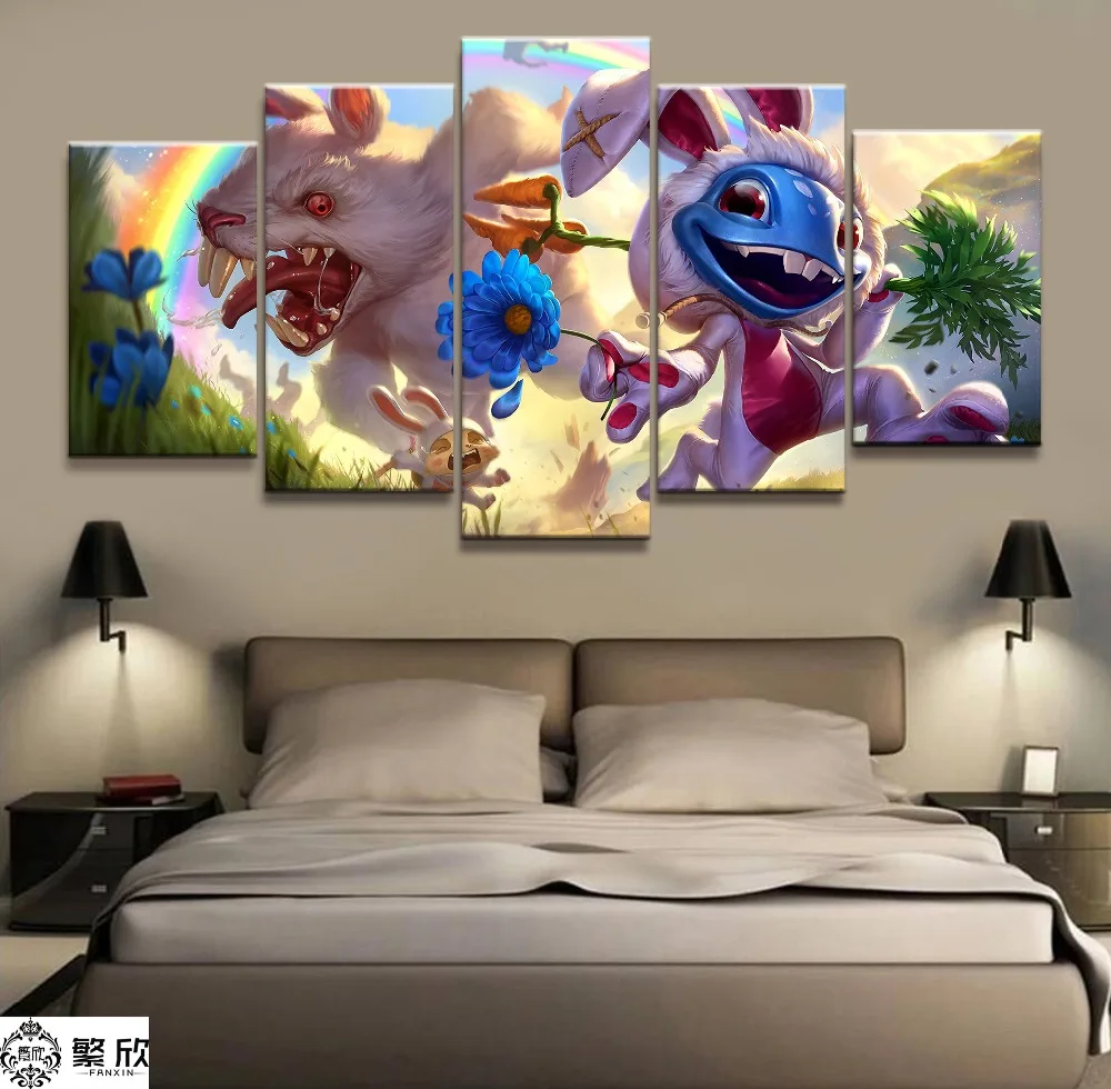 

5 Panel LOL League of Legends Fizz Game Canvas Printed Painting For Living Room Wall Art Decor HD Picture Artworks Poster