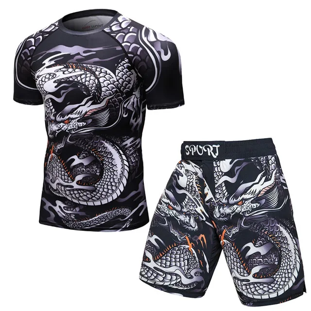 Мужская спортивная компрессионная футболка MMA новинка 2019 спортивные 3D колготки