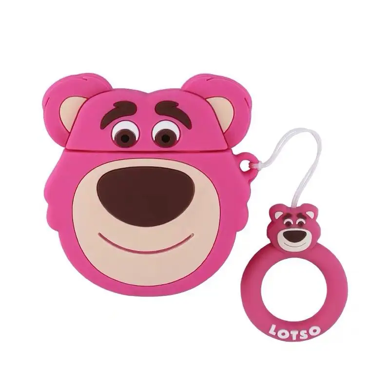 3D Hot luxury cute LOTSO bear dog cartoon silicone ring lanyard Headphone Earphone Case For Airpods 1 2 Accessories cover Bag