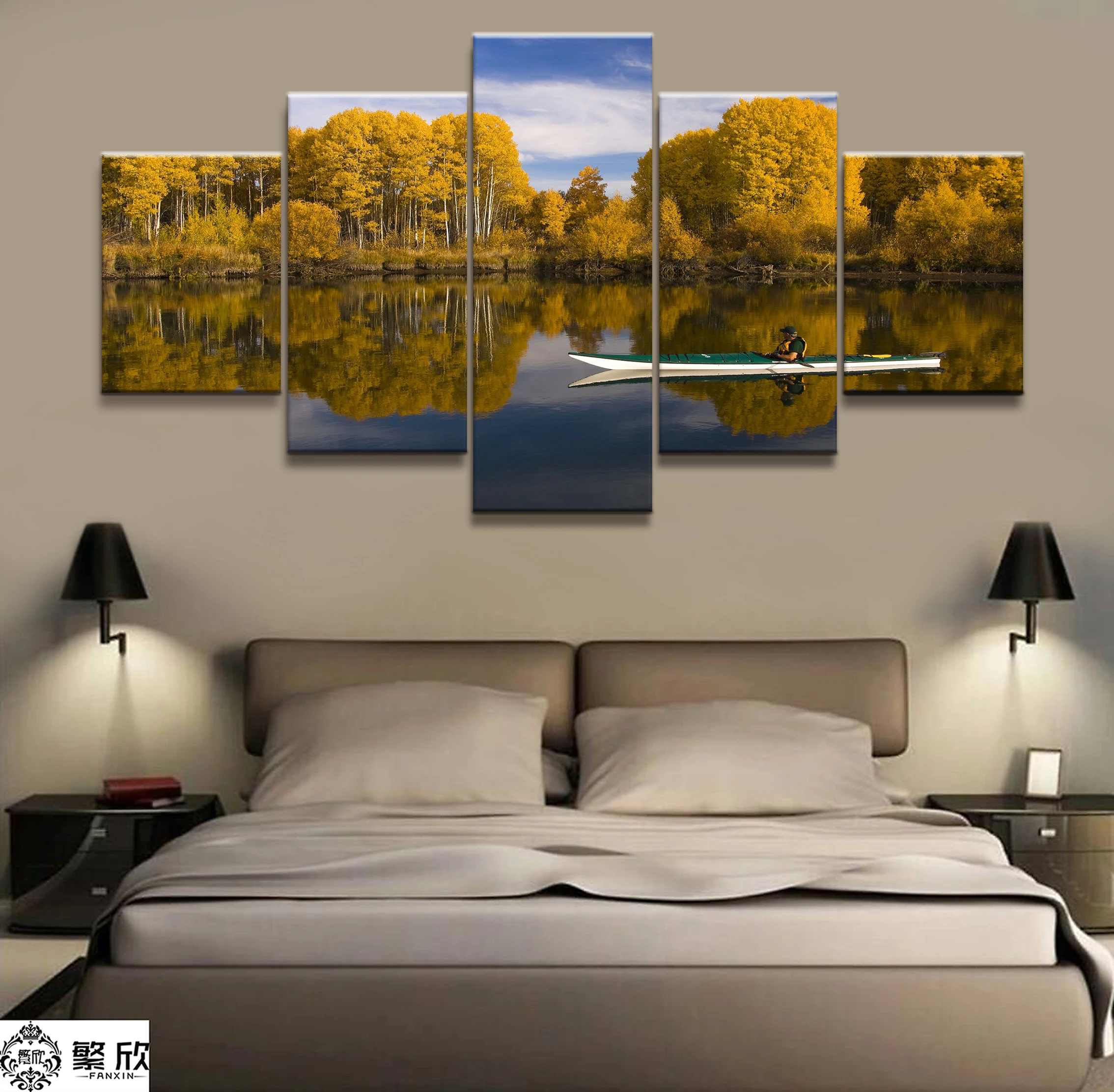 

Wall Art Poster Painting Modular Pictures For Living Room Decorative Pictures Canvas Printed 5 Panel Leisurely Rowing Scenery