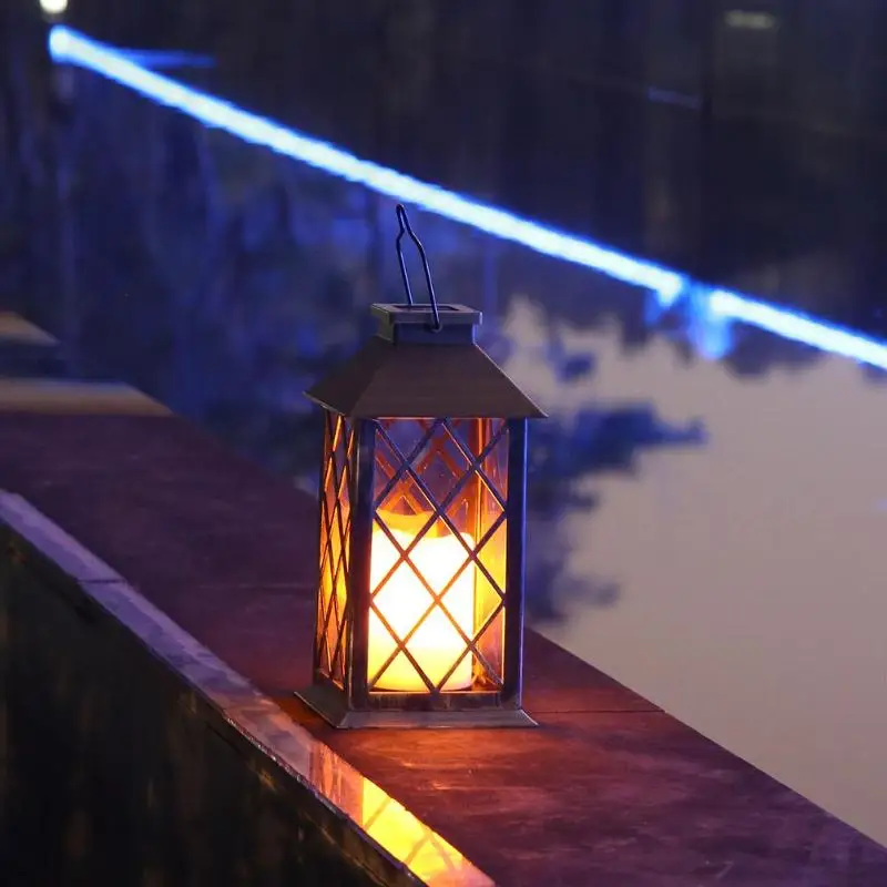 Retro Solar LED Hanging Light Candle Lantern Outdoor Wall Light Garden Yard Landscape Lights Waterproof Garden Yard Decoration