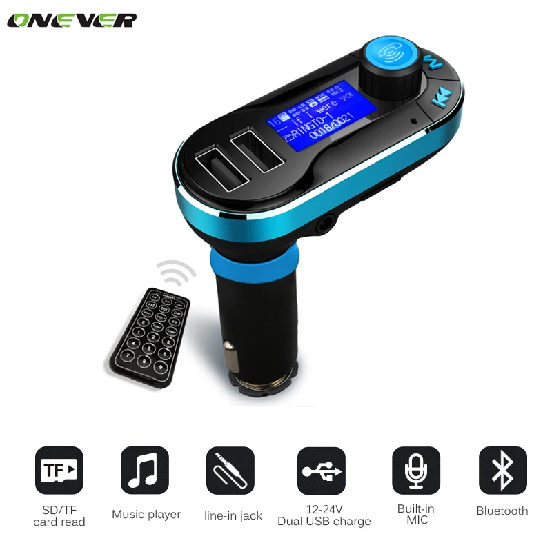 

Onever Bluetooth Handsfree Car Kit Wireless Bluetooth FM Transmitter MP3 Player Car Charger For iPhone Samsung Smart Phone