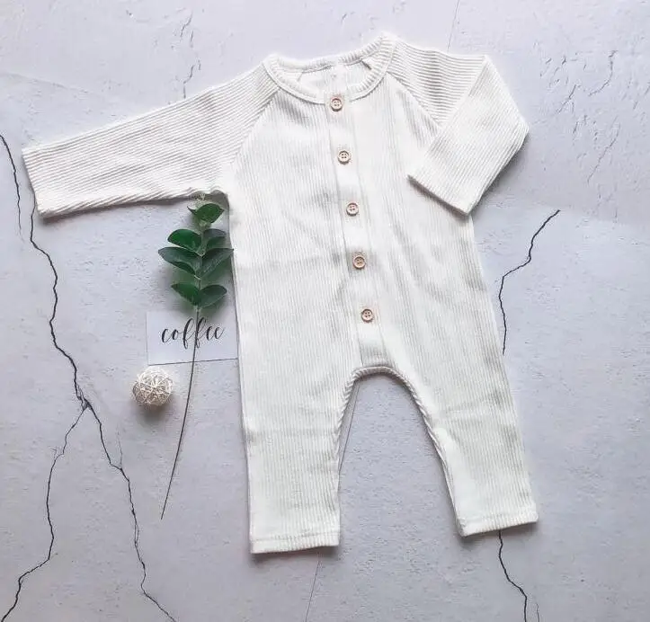 Одежда для новорожденных мальчиков и девочек; Однотонный комбинезон с длинными рукавами для малышей; детские комбинезоны; осенняя одежда в рубчик для малышей; Roupa Menina - Цвет: Белый