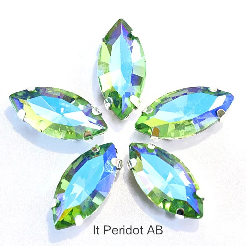 Высококачественные красивые стеклянные стразы с кристаллами в виде листьев, стразы с серебряными когтями для свадебного платья B1259 - Цвет: lt peridot AB