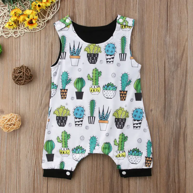 2018 Brand New Newborn Infant Toddler Baby Boy Girl Floral Sleeveless Romper Jumpsuit Clothes Cactus Outfit Summer Sunsuit Baby Bodysuits made from viscose  Baby Rompers