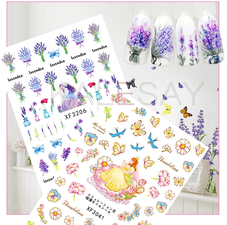 

Princess Flower Faerie Nail Sticker for Design Decoration Lavender Nail Art Stickers Decals Back Glue Sticker on Nails Manicure