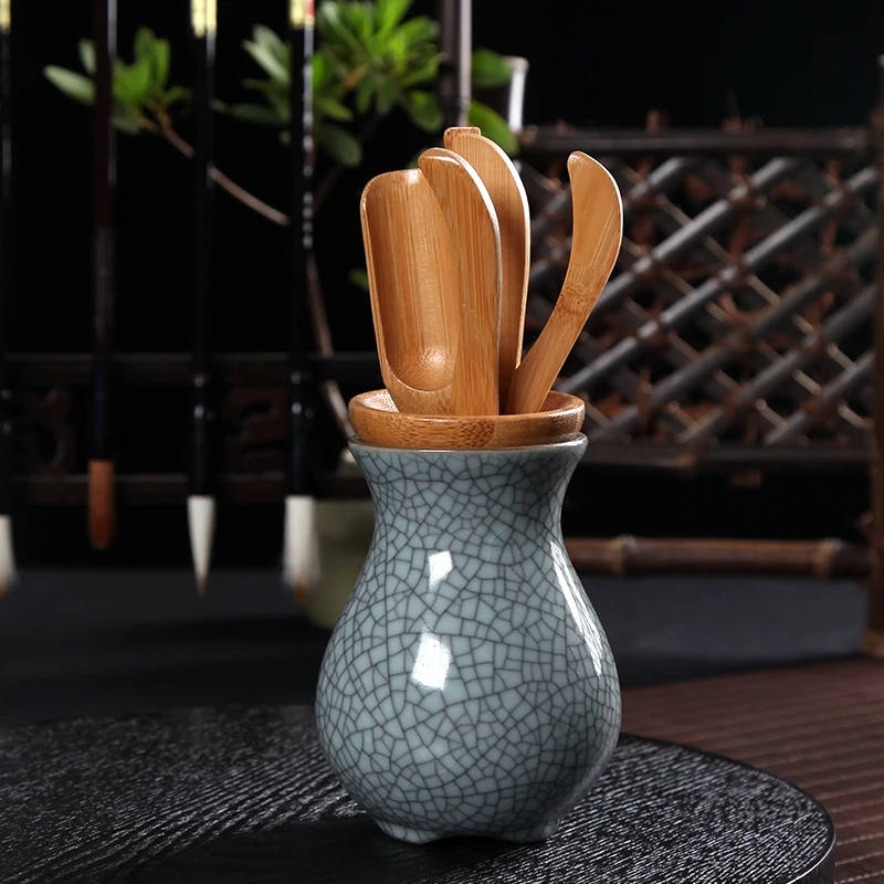 Передничек китайский Керамика бамбук Чай аксессуары 6 шт./компл. Чай инструменты для Чай церемонии чайный набор кунг-фу ложка из натурального бамбука