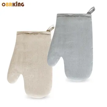 

OBRKING Simple Oven Mitts with Hanging Loop Heat Resistant Baking Gloves Pot Holders Grill Microwave Oven Insulation Gloves