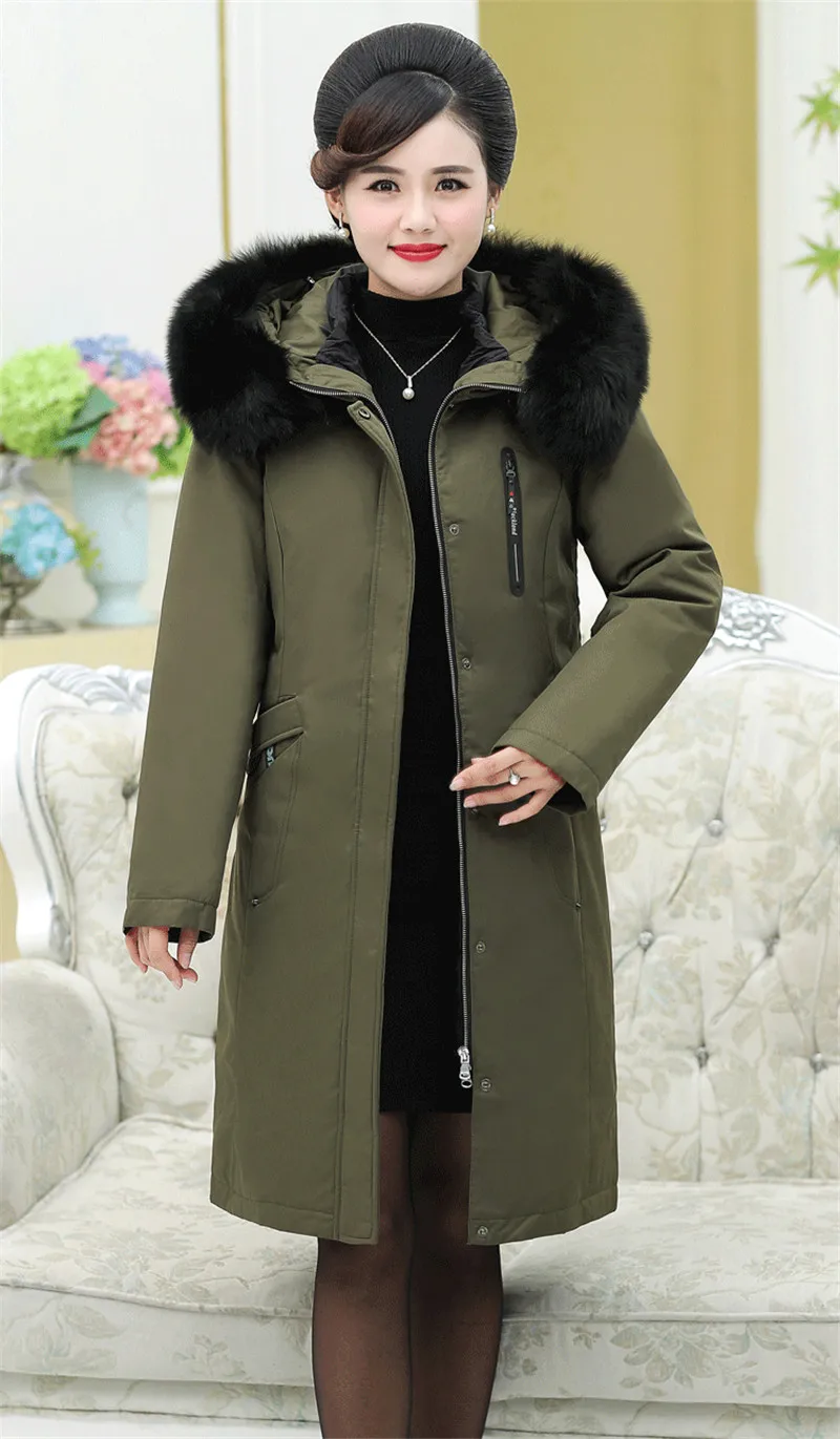 Зимние парки, женский пуховик, плюс размер, XL-9XL, съемная подкладка, белый утиный пух, пальто для женщин среднего возраста, длинное, Parker H650