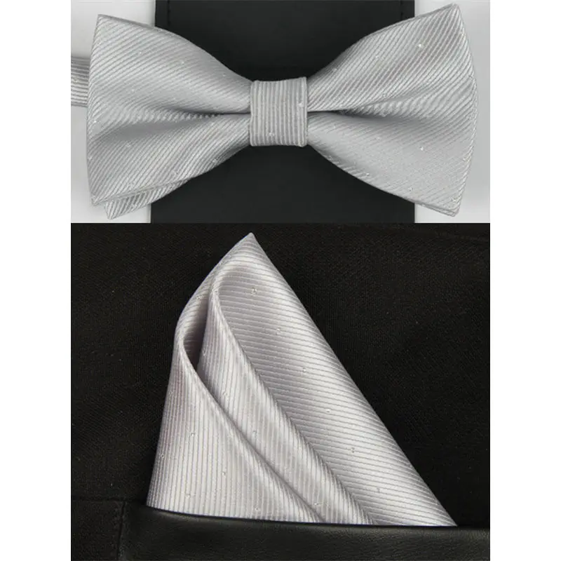 SHENNAIWEI Модный мужской галстук-бабочка в крапинку и носовой платок Набор свадебное украшение галстук-бабочка мужские - Цвет: Серебристый