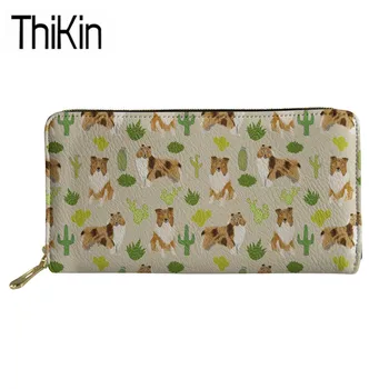 

Thikin Brand Luxury Design Wallet for Credit Card Women Rough Collie Printing Long PU Leather Purse Ladies Clutch Money Bags