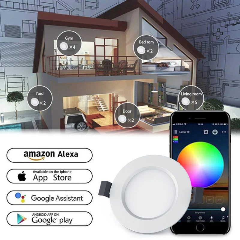 LED Downlight Round Recessed Lamp Wifi Work with App Remote control Led Bulb Bedroom Kitchen Indoor LED Spot Lighting