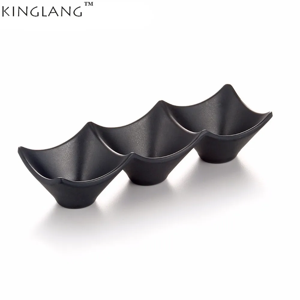 

KINGLANG Japanese Restaurant 3-section Flat Fish Sushi Sauce Dish Spain Tapas Sauce Bowl Ice Cream Plate Tableware
