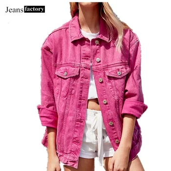 

Boyfriend Denim Jacket Women Coats Pink Red Green Black Lapel Single Breasted Casual Jeans Streetwear veste en jeans pour femme