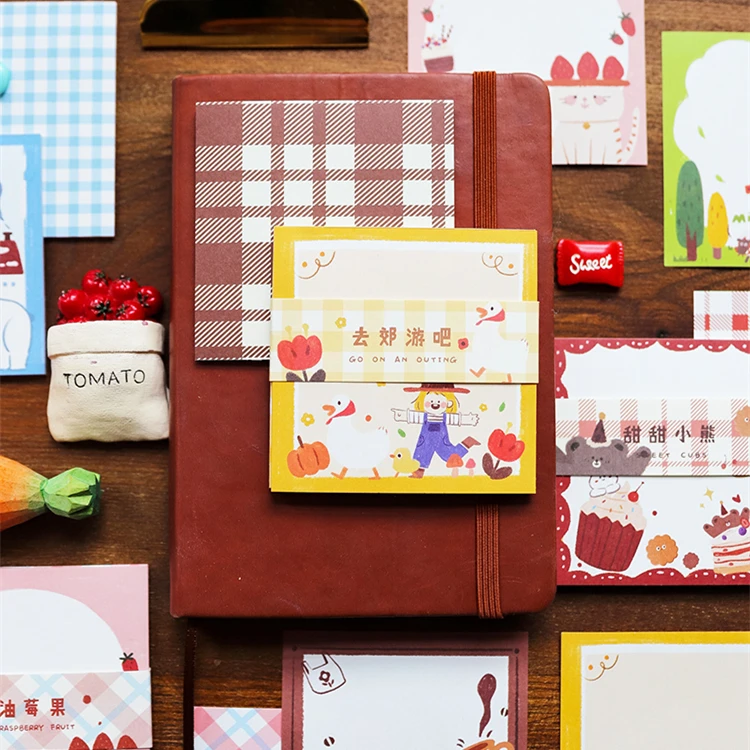 30 листов Kawaii Grid Memo Note креативный милый плед Tearable антипригарный портативный