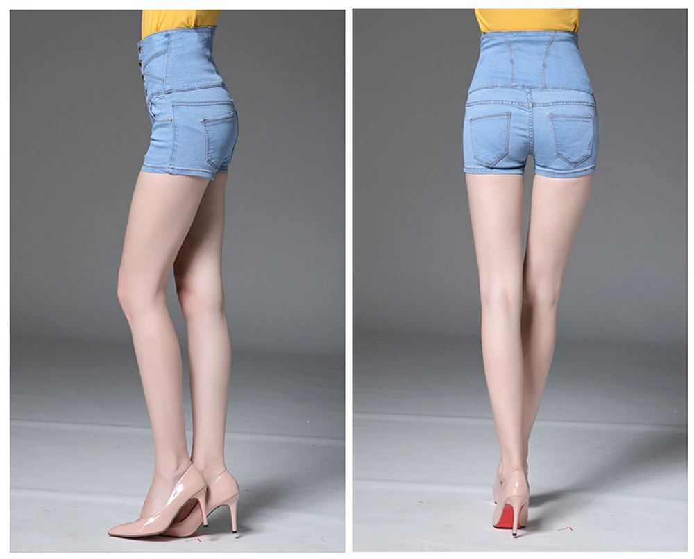 AudWhale пуш-ап женские джинсовые шорты повседневные летняя с высокой талией джинсовые шорты однотонные пуговицы украшения хлопок женские