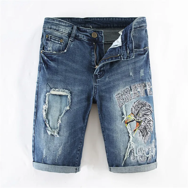 

2019 Summer Top Men Jeans Shorts,Blue Color Fashion Designer Short Ripped Jeans For Men Denim Shorts Knee Length