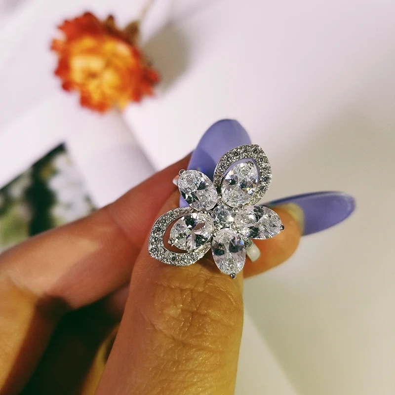 

Original design 925 sterling silver wedding engagement ring for women flower finger fashion jewelry R4204