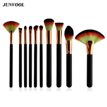 

Powder Foundation Large Fan Brush Face Concealer Blusher 10Pcs Superior Professional Makeup Brushes Colorful Soft Synthetic Hair