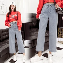 5xl плюс большие размеры Джинсы трусики женщины Весна-осень Стиль Осень широкие Свободные отверстия прямые джинсы женские A5135